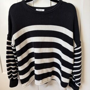 Madewell Black and White Stripe Crewneck Sweater